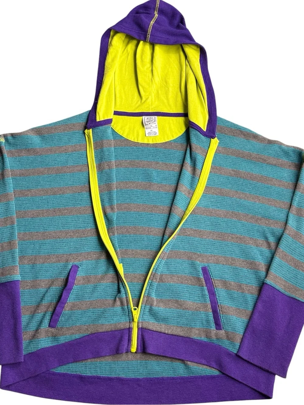 Nike Youth XL Vintage Y2K Waffle Knit Full Zip Hoodie Colorblock Striped 90s
